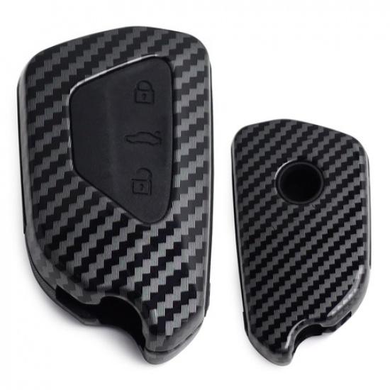 Black Carbon Fiber Finish Plastic Key Fob Case For VW MK8 VIII Golf/GTI ID3 ID4