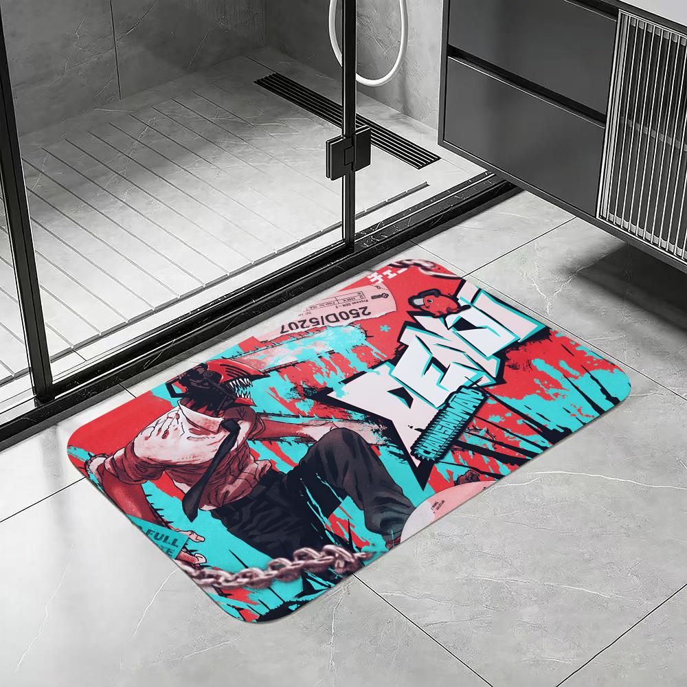 Anime C-Chainsaw Man Floor Mat Diatomite Bath Mat, Quick Dry Absorbent Non-Slip Door Mat