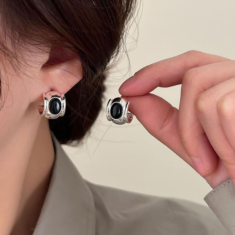 

PANJBJ 925 Sterling Silver Tiger s Eye Earrings For Women Trendy Geometric Brown Stone Earring Jewelry Gift Dropshipping