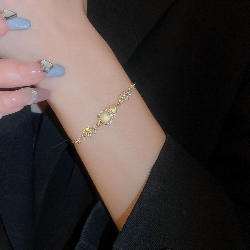14k Real Gold Electroplated Zircon Gourd Bracelet, Exquisite Temperament Bracelet, Personalized Versatile Jewelry Women