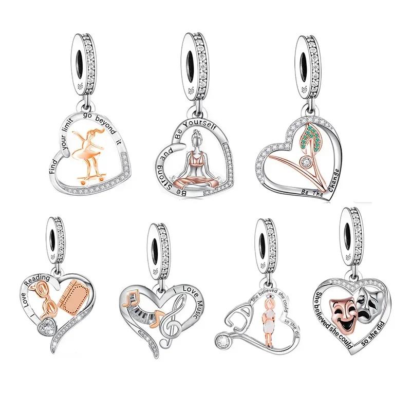 FC Jewelry Fit Original Charm Bracelet 925 Silver Be Strong and Be Yourself Yoga Girl Pendant Bead For Making Berloque DIY