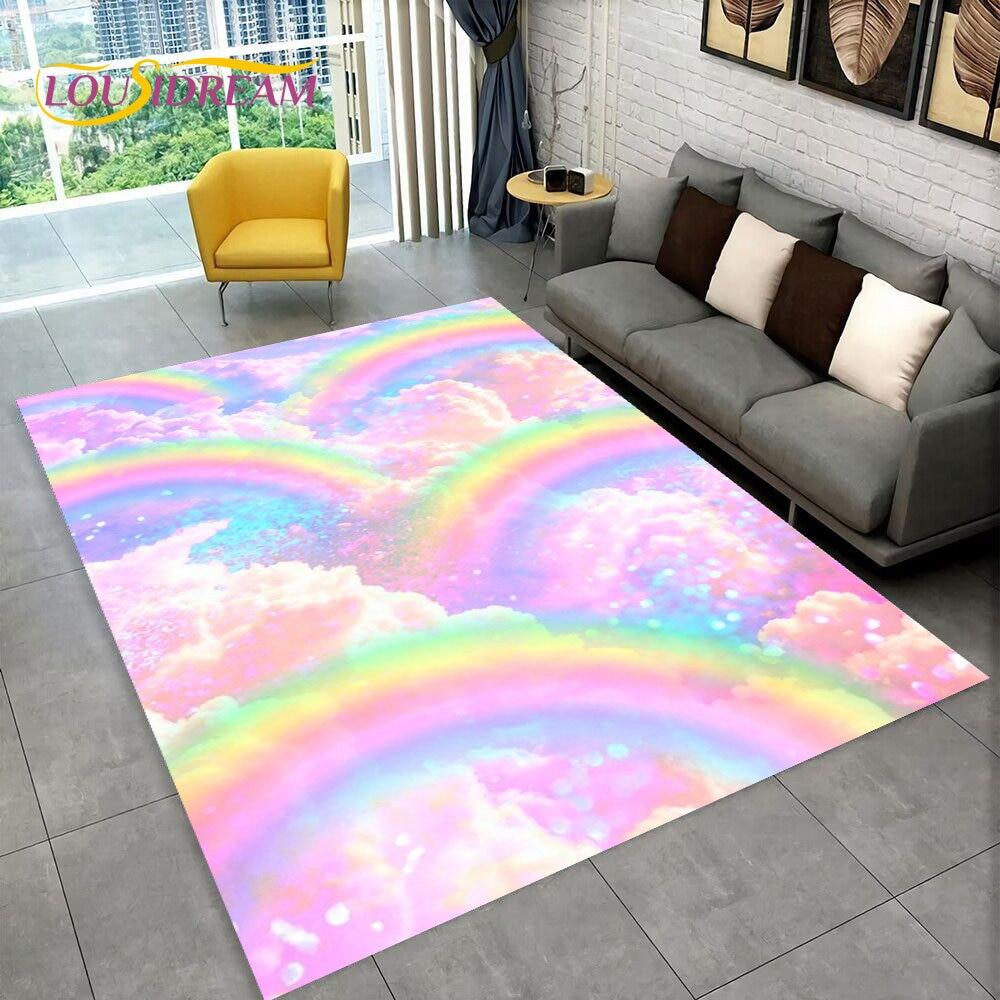 Illusion Regnbue Kromatisk Farge Områdeteppe, Teppe for Hjem Stue Soverom Sofa Dørmatte Dekor, barn Sklisikker Gulvmatte 3D
