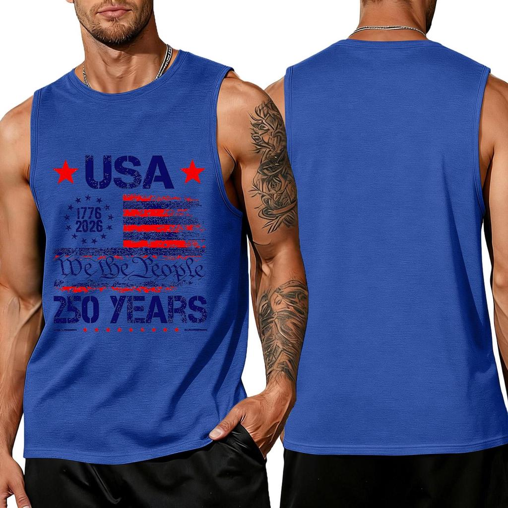 Independence Day Flag Printed Sleeveless Shirt, Men's Loose Casual Daily Summer Tank Top