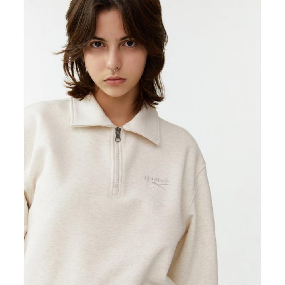 Reebok Vector Half Zip Up Sweatshirt   Beige