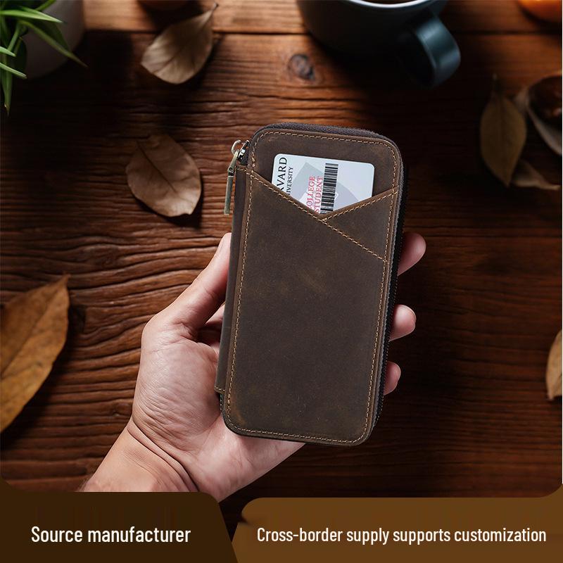 Ręcznie wykonany Retro Etui na długopisy ze skóry Crazy Horse - Pojemność na 4 długopisy, Wielofunkcyjny zamykany na zamek Pudełko na artykuły papiernicze dla studentów