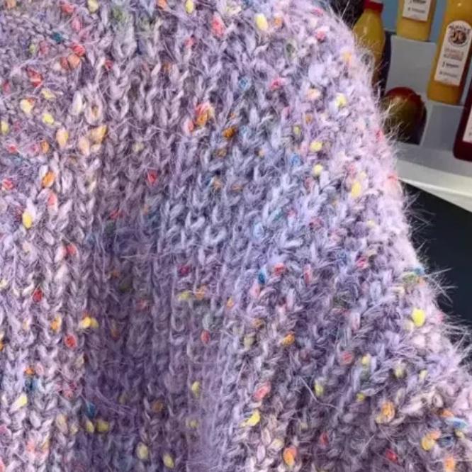 Women's Autumn and Winter Vintage Dot Sweater Jacket Versatile, Lazy, Wide-wind, Fluffy Glutinous Thread Knit Top