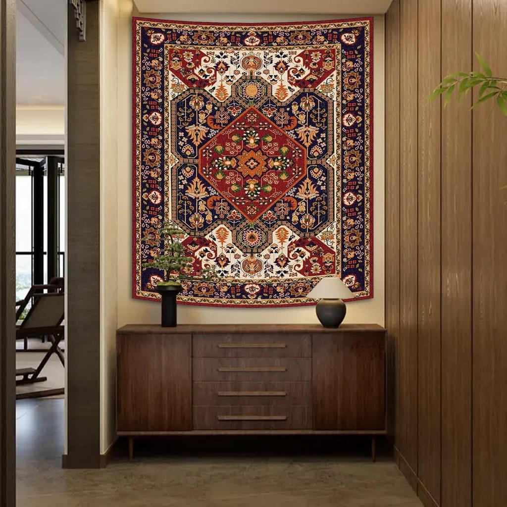 Boho Hippie Wall Tapestry Indian Bohemian Tapestry Art Decoration Retro Orange Mandala Flower Carpet Living Room Bedroom Home De