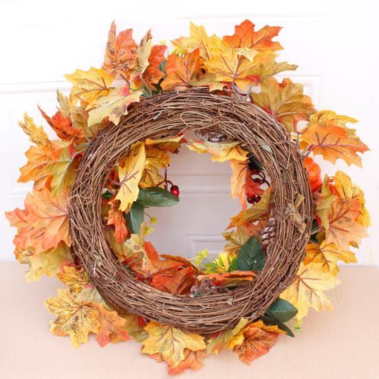 18 Inch Fall Wreath for Front Door Autumn Artificial Wreath with Pumpkin Maple Leaves Berries Pine Cones for Thanksgiving Harvest Indoor Outdoor Home