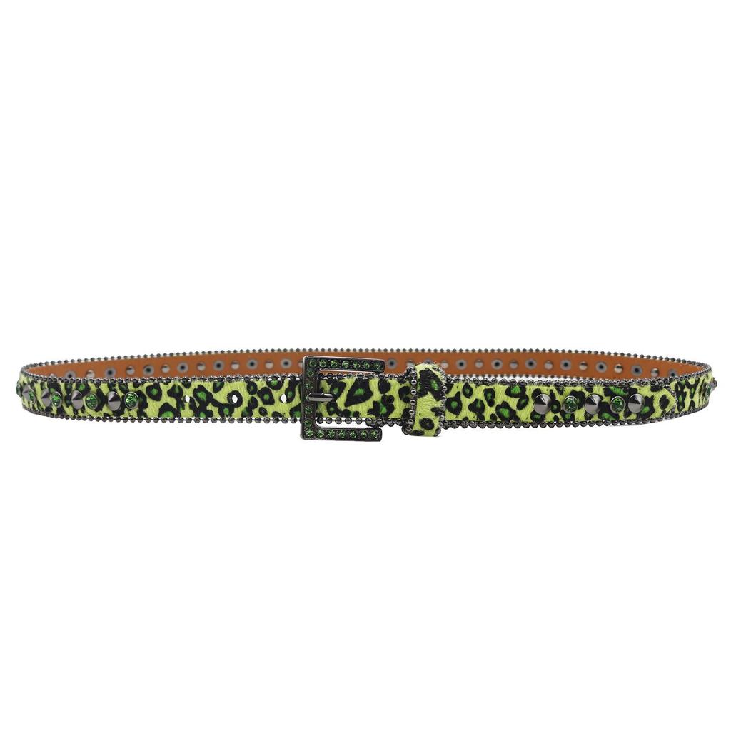 2,3" Brede Damesleren Riem met Luipaardprint en Strass Gesp - Hoge Kwaliteit, Hip Hop-Geïnspireerd Nachtclub Accessoire.