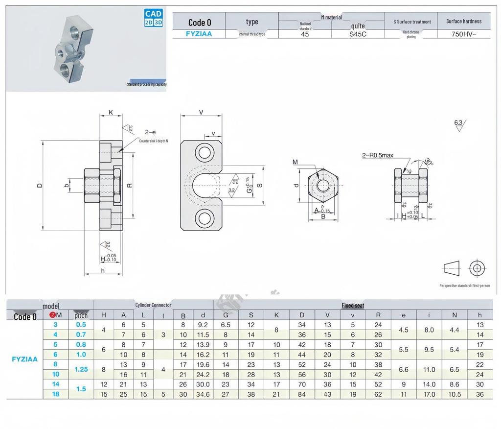Floating Joint FYZIAA/FNZEAA-M3/4/5/6/8/10/14/18 Cylinder Connector, Internal & External Threads