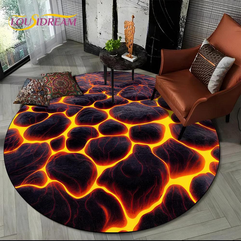 Latest 3D Illusion Volcano Lava Magma Round Carpet Rug for Living Room Bedroom Sofa Decor,Kids Area Rug Non-slip Floor Mat Gift