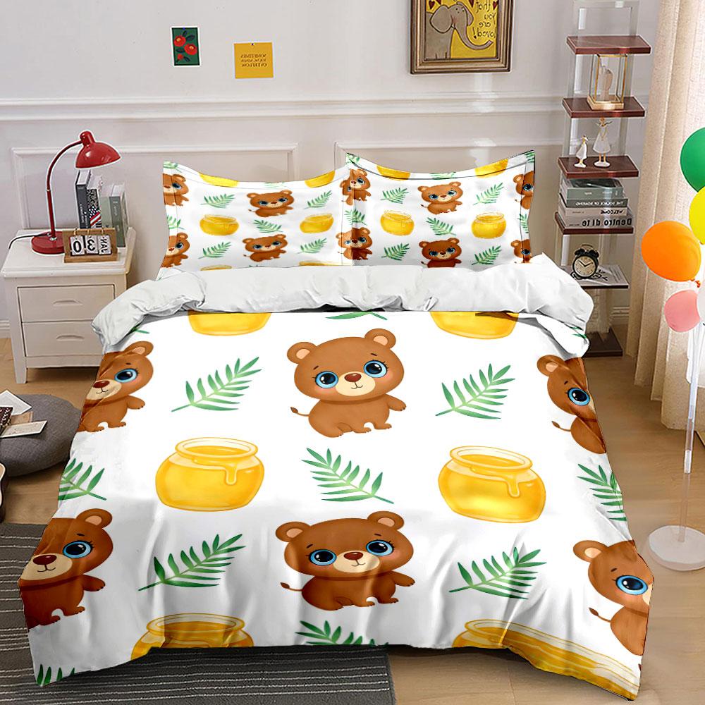 Cute Bear Honey Pattern Set Soft Comfortable Duvet Cover Bedding Set Included 1*Duvet Cover & 2*Pillowcases, Gift