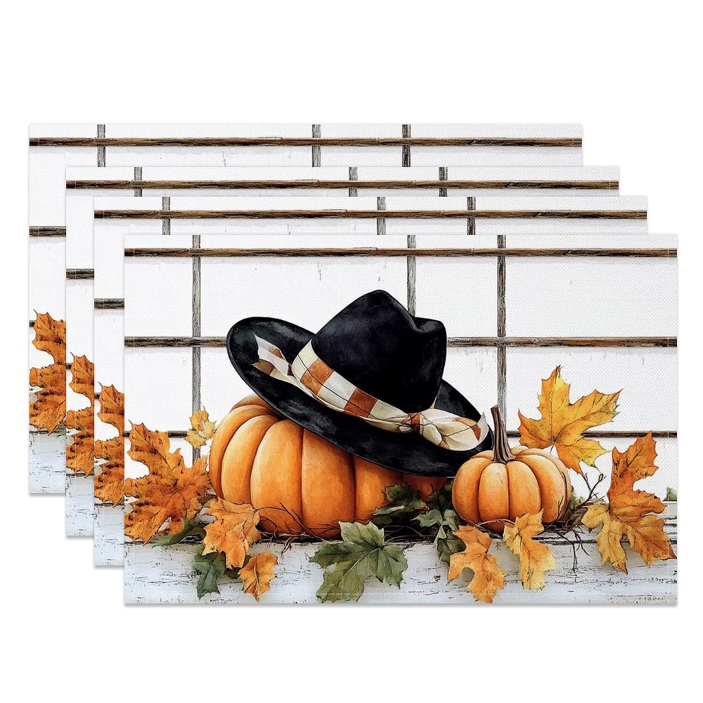 Halloween Placemats Dining Table Spooky Pumpkin Bat Moon Themed Table Mats Party Decor Trick or Treat Dinner Durable Washable