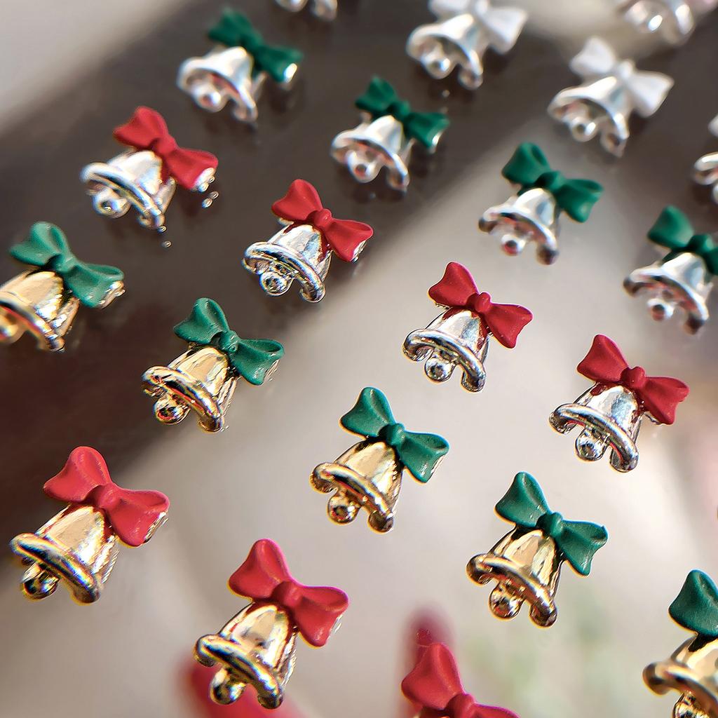 Gold Silver Christmas Bell Nail Art Accessories Winter Bow Alloy Exquisite Nail Charms Jewelry Luxury Manicure Decorations Parts