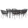 VidaXL Ensemble à manger de jardin coussins 7pcs noir poly rotin verre, ensemble de salle à manger d'extérieur 3334616