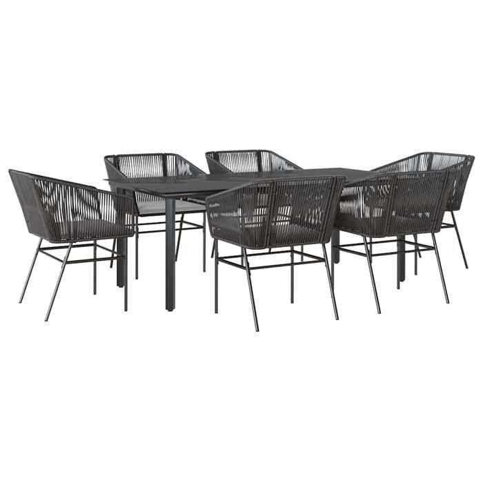 VidaXL Ensemble à manger de jardin coussins 7pcs noir poly rotin verre, ensemble de salle à manger d'extérieur 3334616