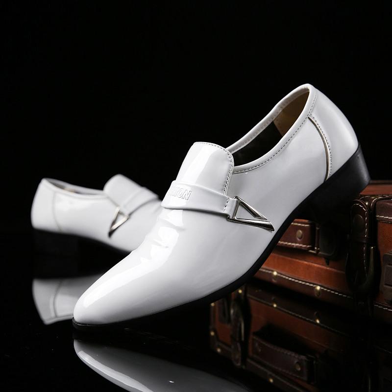 See Men 'S Patent Leather Oxfords Fashion Design Black Party Buckle Business Shoes White Wedding Dress Shoes Plus Size38 -48