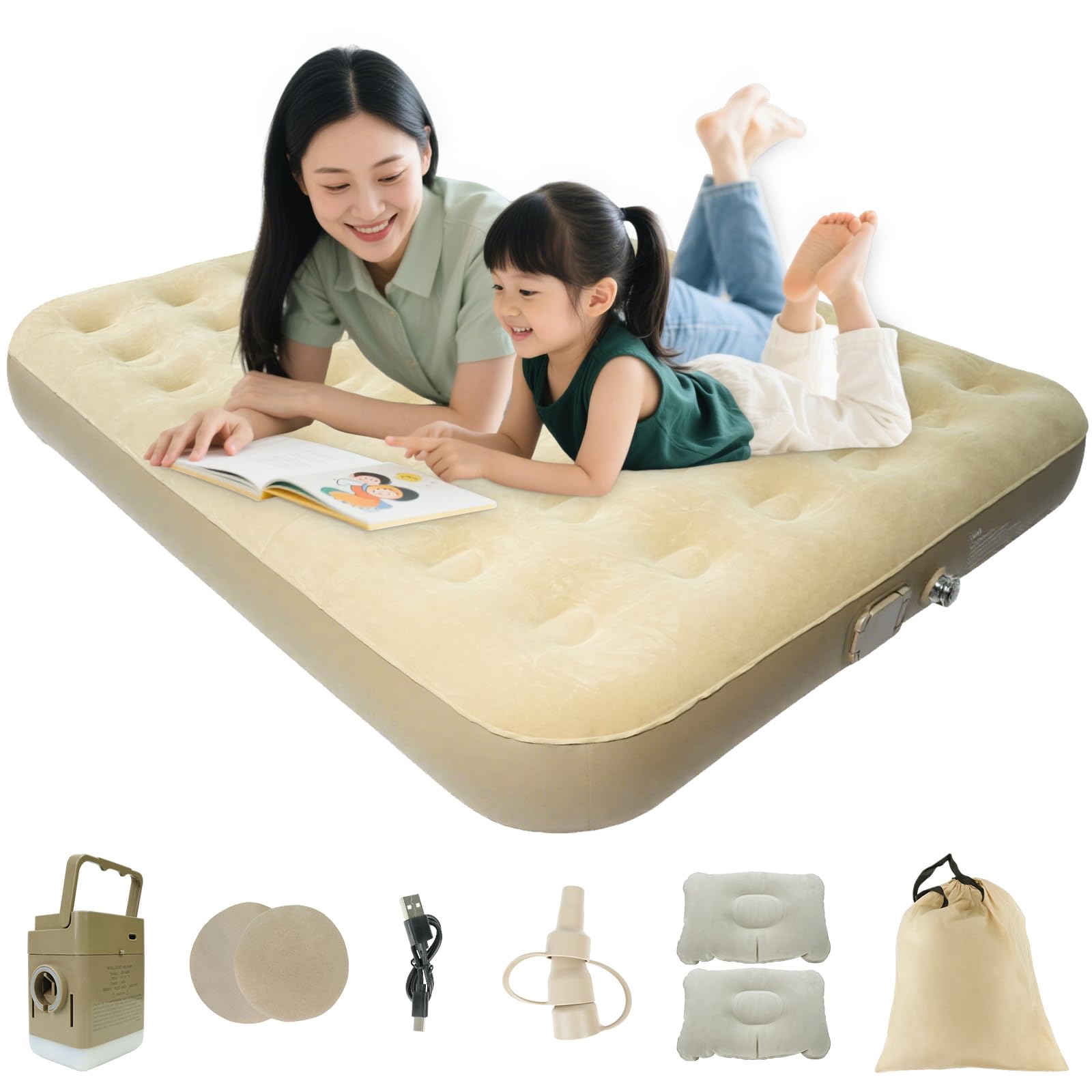 

Двуспальная надувная кровать DEWEL с электрическим насосом, большая, 200 x 152 x Автоматическая 48 Сот 300 кг Вес, для чрезвычайных ситуаций, легкая, надувная, для хранения, Воздушная хаки