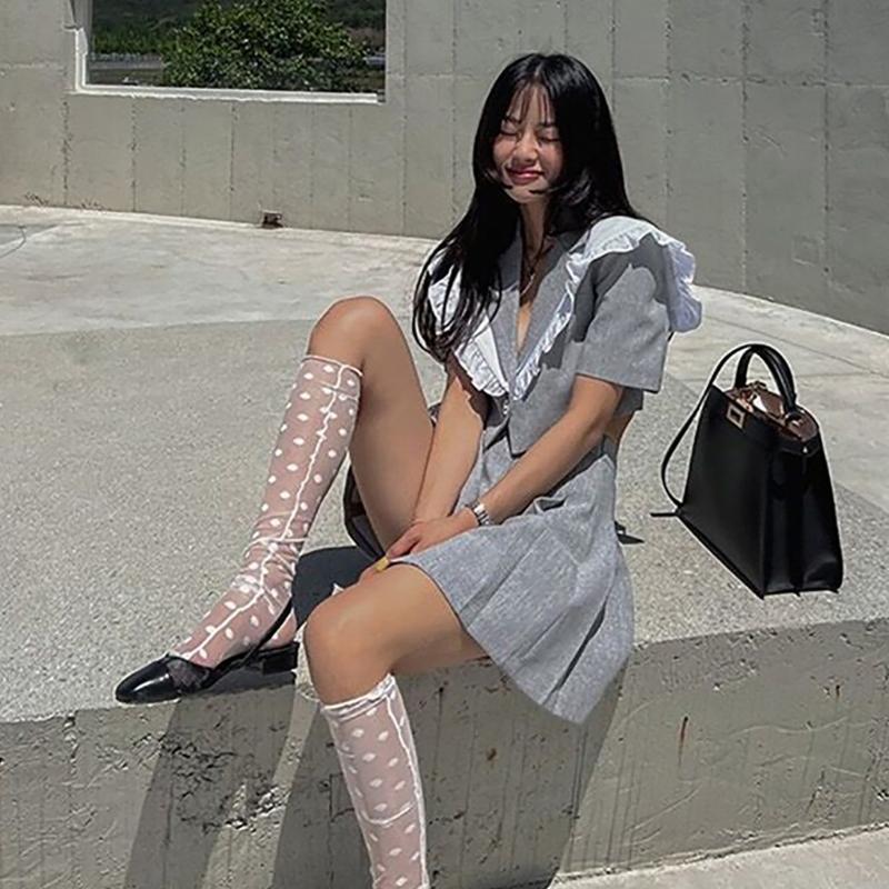 Knee Highs Stockings for Women Spots Knee Highs Socks Sheer Mesh Over Calf Stockings Thin Summer Nylon Stockings
