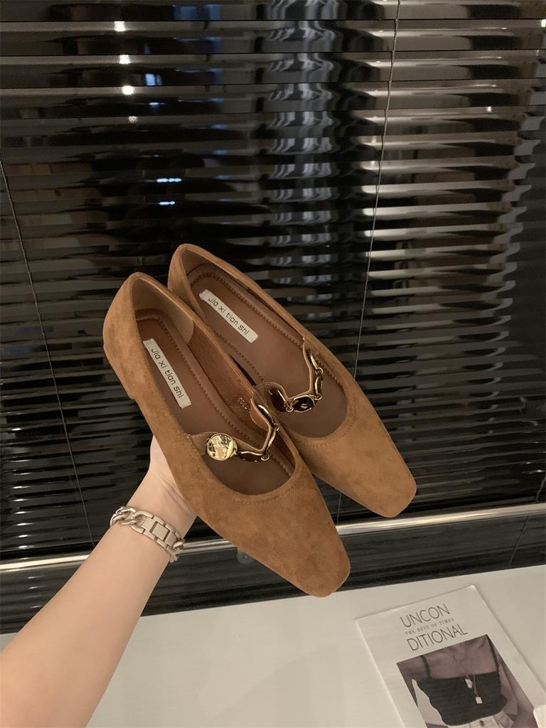 High-End-Retro-Doudou-Schuhe, kleine Lederschuhe mit Ein-Wort-Goldschnalle, Frühlings- und Sommerkleider, Mary Jane-Einzelschuhe