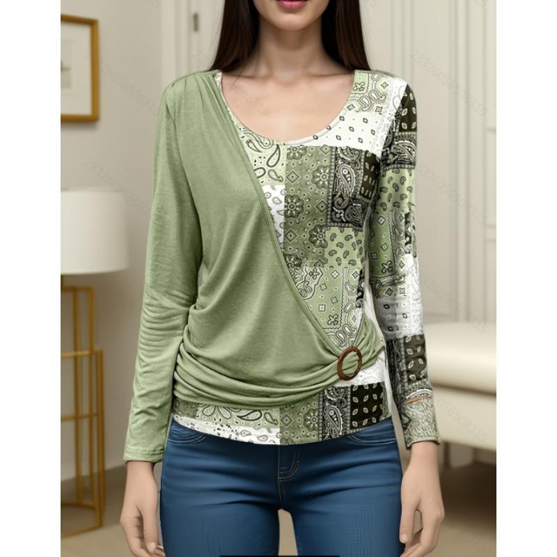 BITCED Women's Fashion Casual Long Sleeve O-Neck Blouses & Shirts