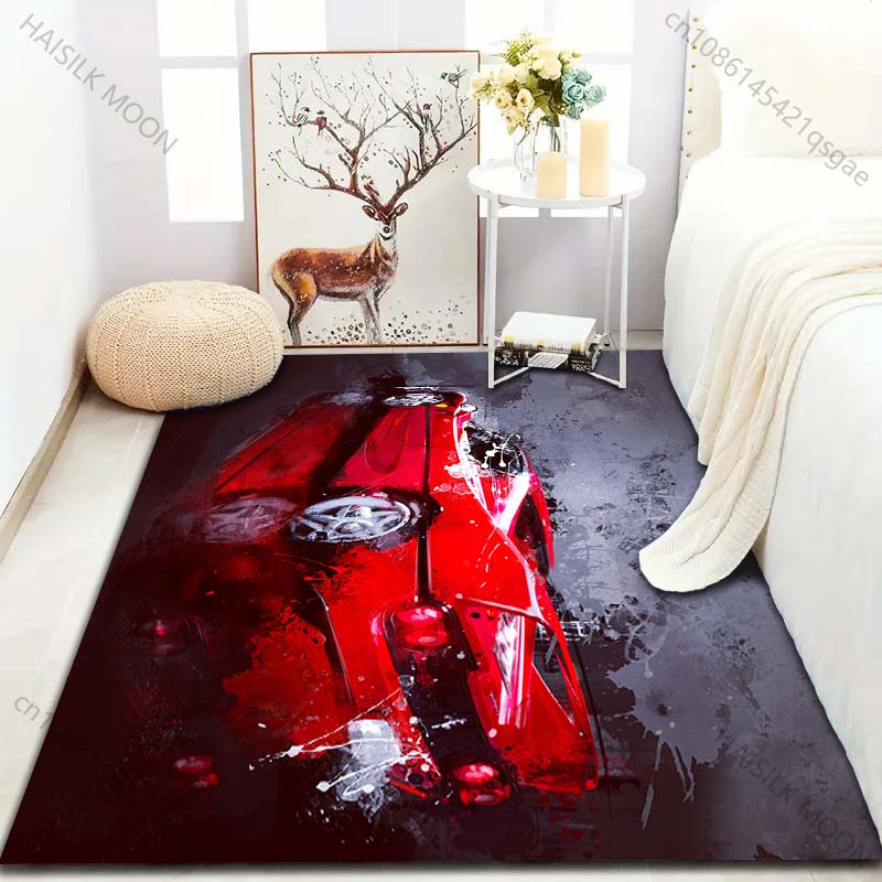 Red Car Inkjet Creative Print Carpet for Living Room Bedroom Bedside Sofa Table Floor Mat  Area Rug Decor Large Size for Gifts