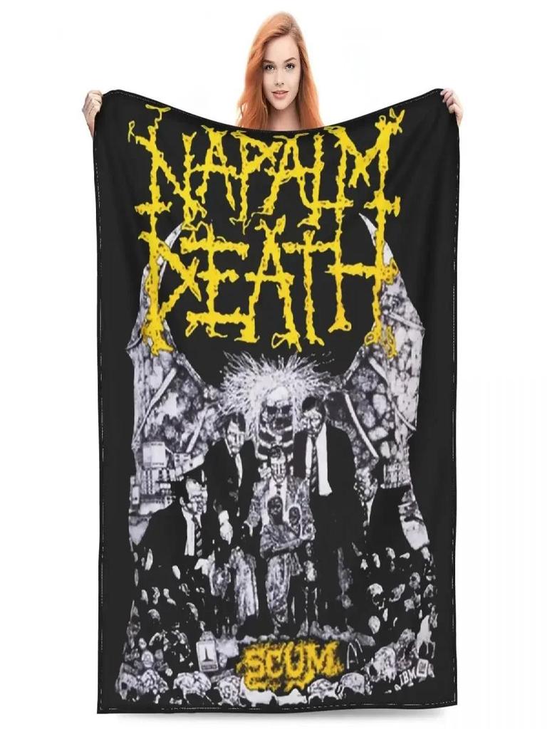 Napalm Death Black Metal Band Merch Throw Fleece Blanket Cozy Warm for Travel Plush Thin Quilted Blanket