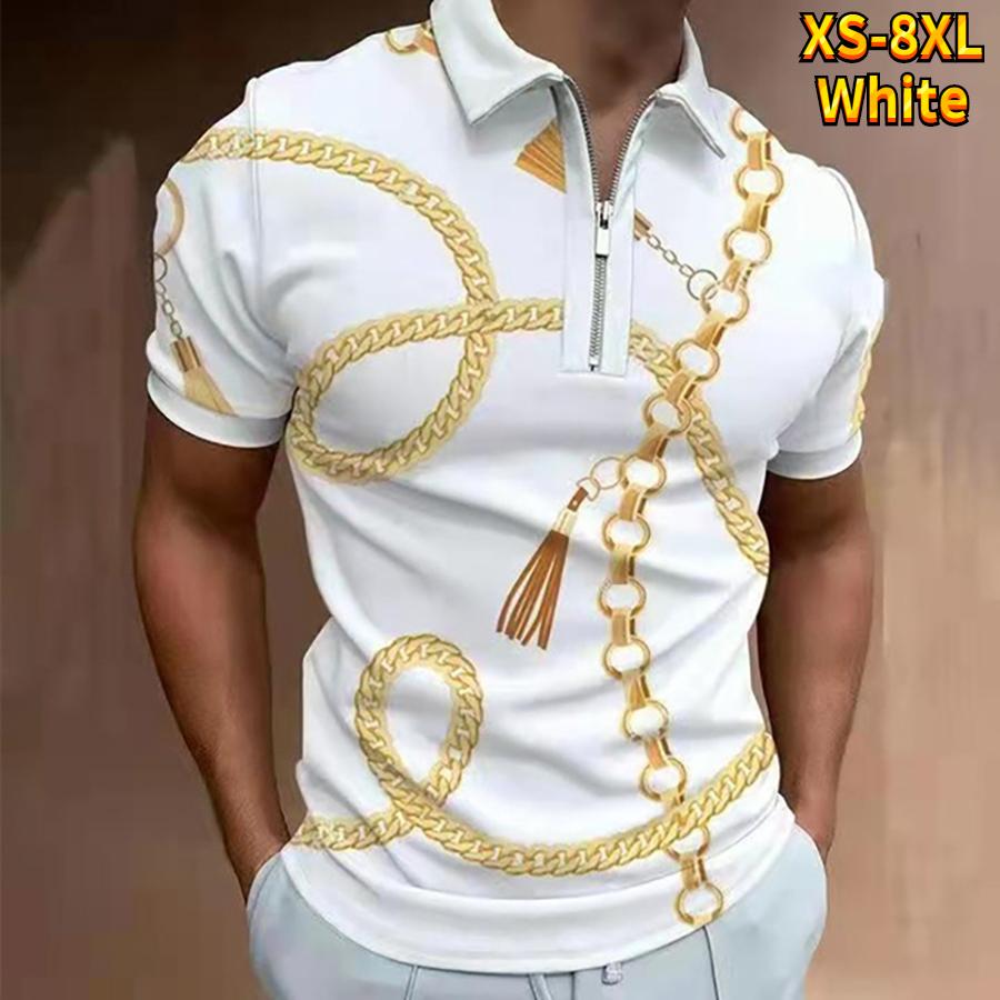 Casual Lapel T-shirt Young Men's Fashion Zipper T-shirt Short Sleeve T-shirt Men's 3D Black and Red Stripes Print T Shirt