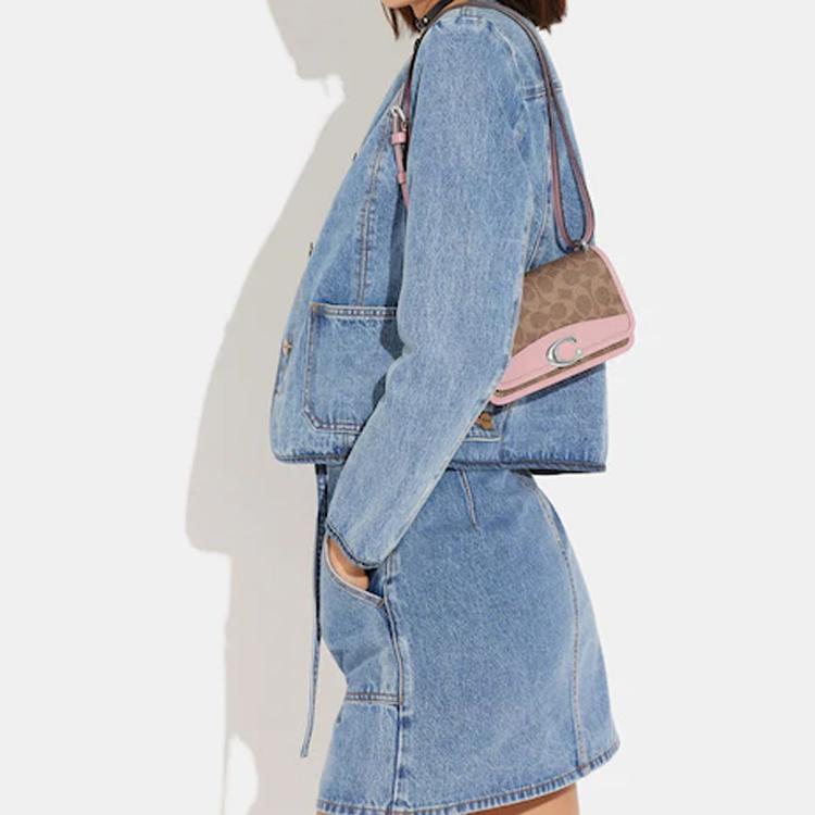 New COACH Bandit Coated Canvas With Luxury Style Refined Calfskin Shoulder Bag, Crossbody Bag Small Women's Brown & Pink CF936-LHRJ8