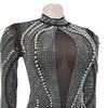 Abito da donna trasparente in rete con strass e perline - Stile europeo americano