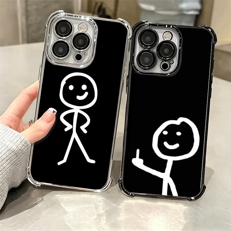 Funny Stickman Matchman Plating Phone Case For Iphone 16 17 Pro Max Air 16E 14 15 Plus 12 13 Mini Anti-Fall Airabag Cover