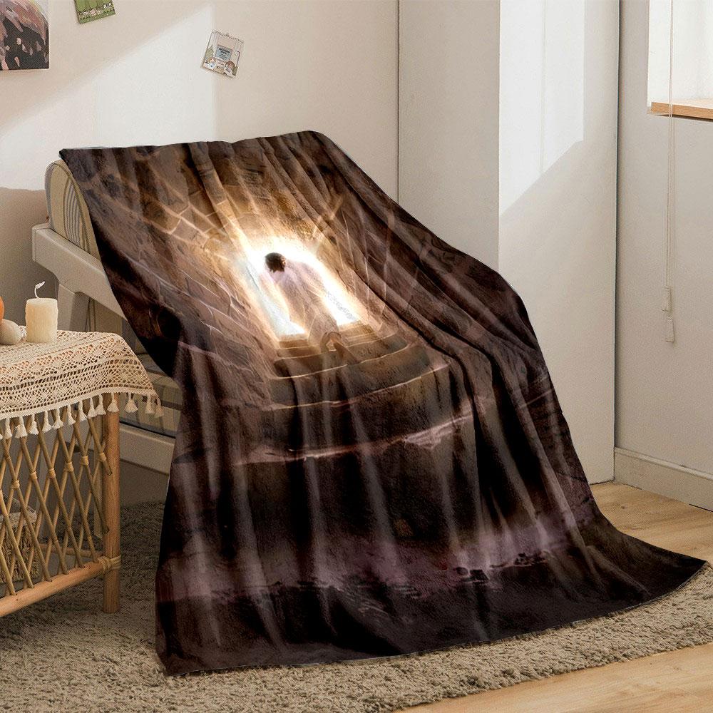 Jesus Resurrection Theme Blanket Printed Blanket for Living Room Bed Couch lunch break Soft Cozy Blanket for Friend's festival Gift