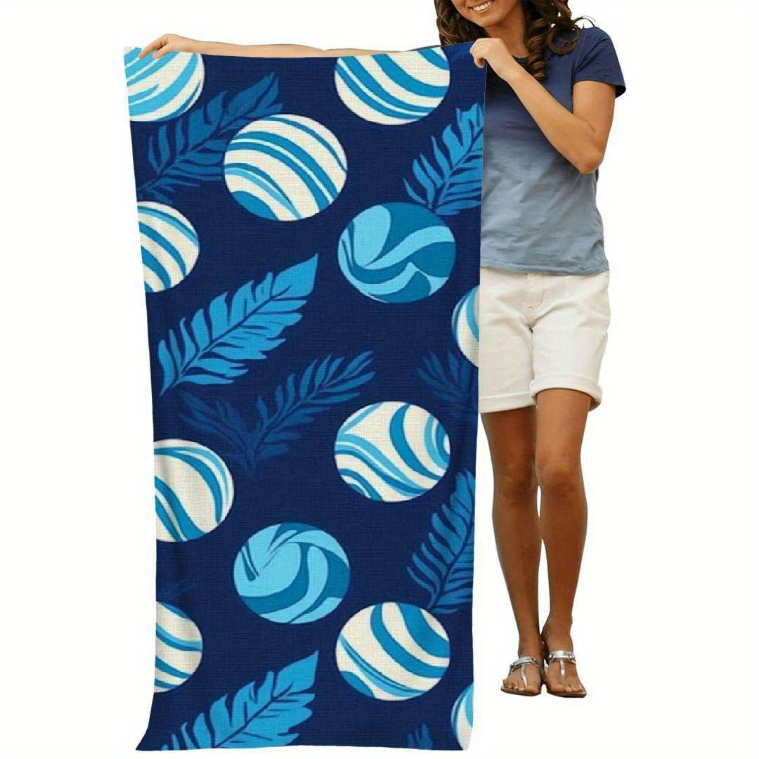 1pc Modern Style Blue Volleyball Print Beach Towel, Quick Drying Super Absorbent Towel Blanket for Swimming, Camping, Traveling 180x230cm