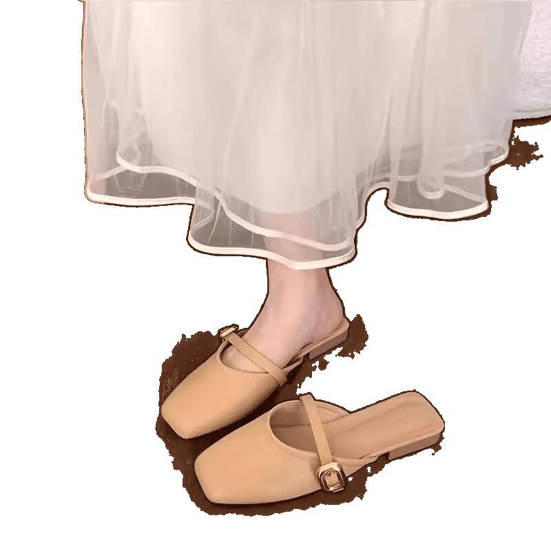 Four Seasons Shoes French Temperament Women's New Retro Spring and Summer Baotou Versatile Lazy Wear Ma Shallow Mouth Sandals