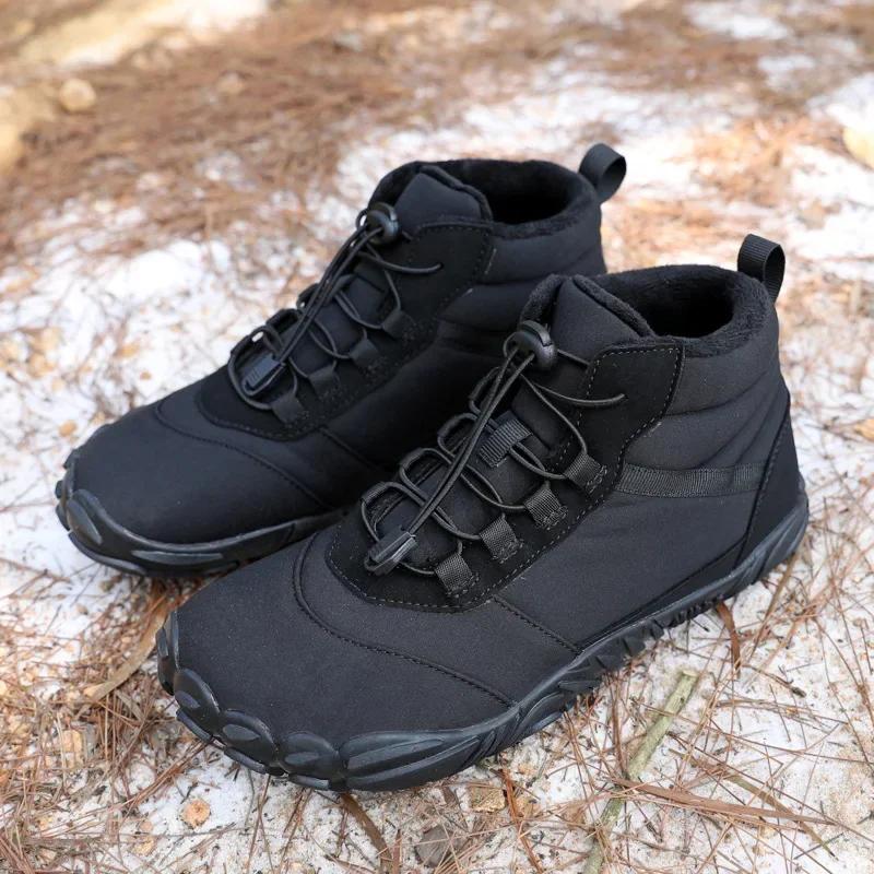 Snow Boots Women Men Sneakers Barefoot Waterproof Winter Warm Running Shoes Non-Slip High-top Padded Hiking Ankle Shoes 2024