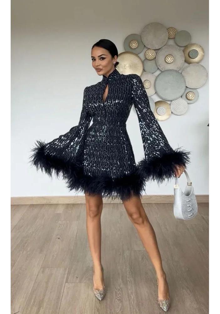 Eleganta sieviešu sequin izgriezuma slaidinoša kleita