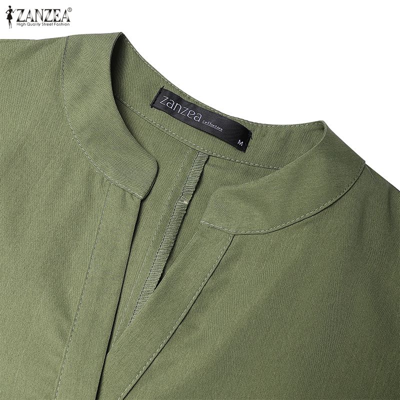ZANZEA Women Casual V-Neck 3/4 Sleeve Solid Color Long Dress