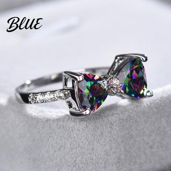 Knitted Ring Women Bow Colorful Cubic Zirconia Multi-faced Cutting Wedding