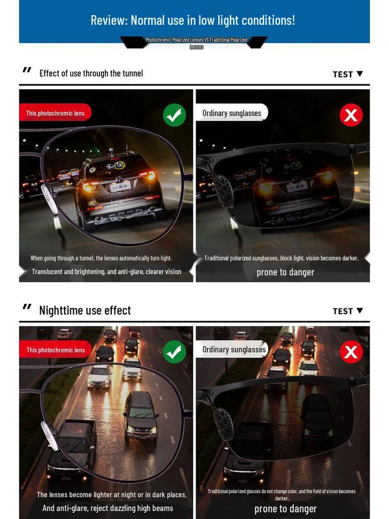 Men's Dual-Use Color-Changing Sunglasses: Day/Night Polarized Driving, Fishing & Trendy Glasses