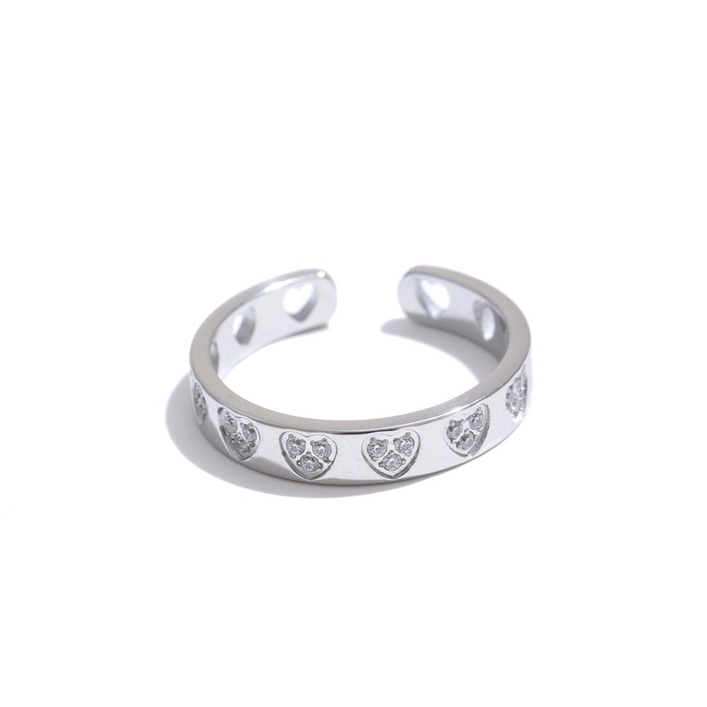 

Yhpup Bling Cubic Zirconia Heart Love Open Adjustable Fashion Ring Exquisite Stainless Steel Charm Romantic Daily Jewelry Gift resizable