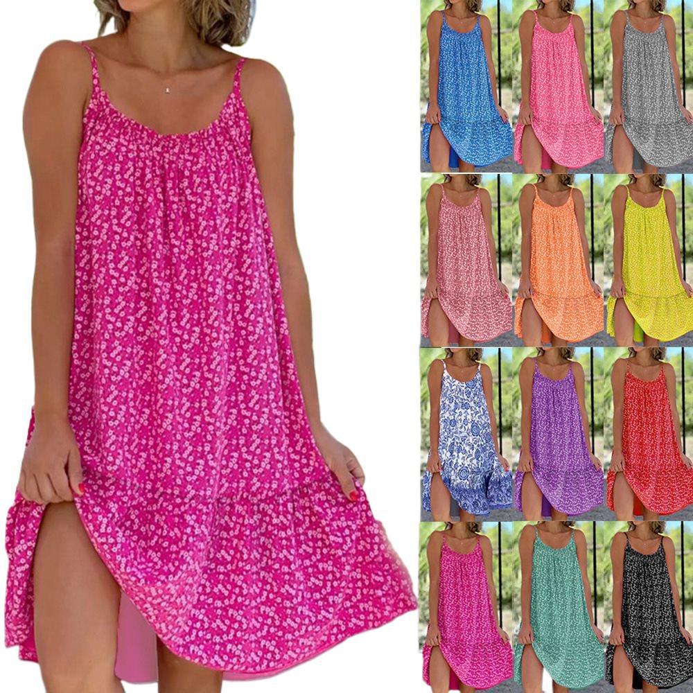 5XL Plus Size Floral Print Strappy Dress, 2023 European & American Style