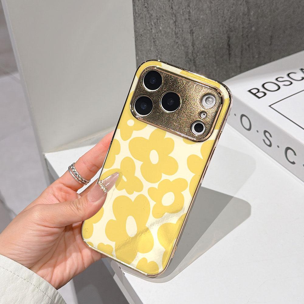 

Lucky Start Phone Case For iPhone 17 16 15 14 13 12 11 Pro Max 16E Gold Electroplated glass shell Yellow Blossoms Cover IPHONE17PROMAX