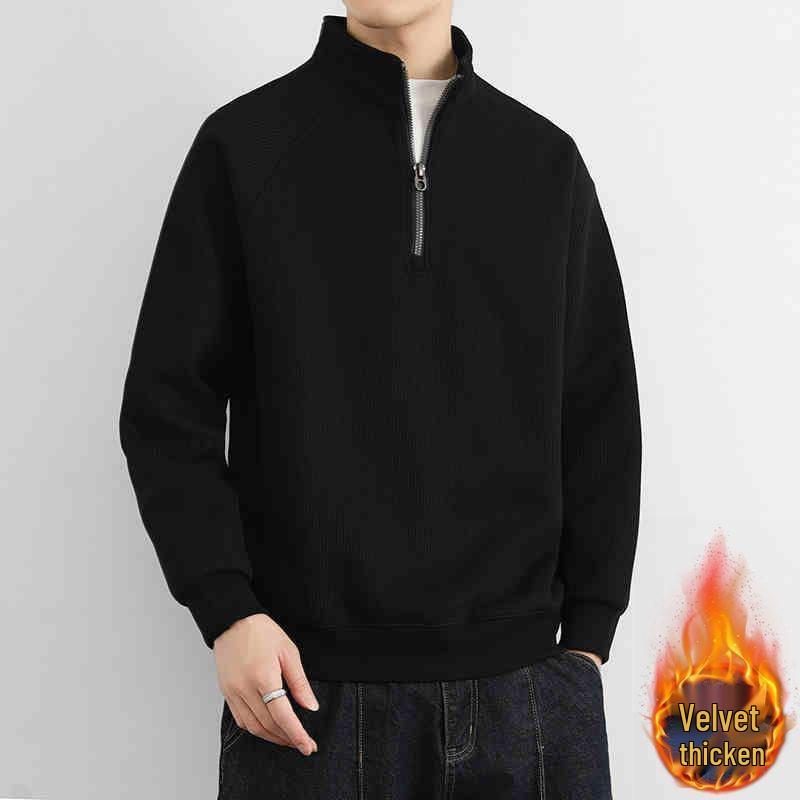 Trendy Men s Half-Zip Stand-Collar Fleece-Lined Pullover for Autumn/Winter M