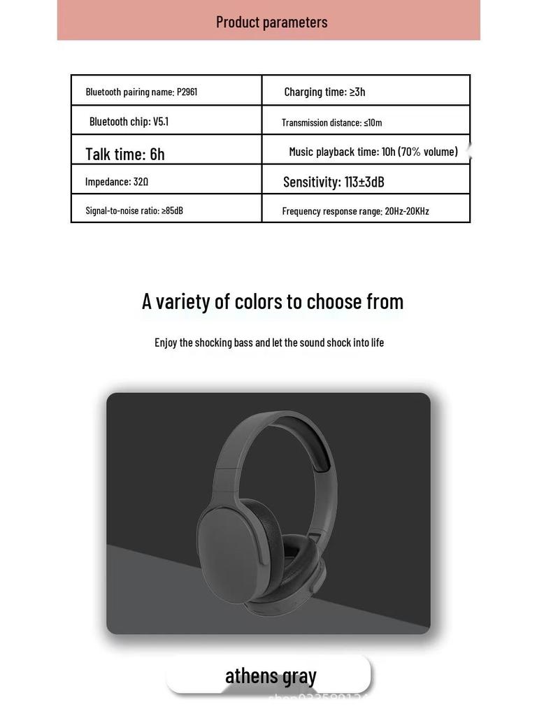 Cross-border P-2961 Foldable Wireless Bluetooth 5.3 Over-Ear Headphones with Ultra-long Battery Life