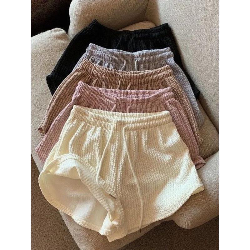 Dámské vaflové šortky s vysokým pasem - Nové letní volné ležérní fitness kalhoty