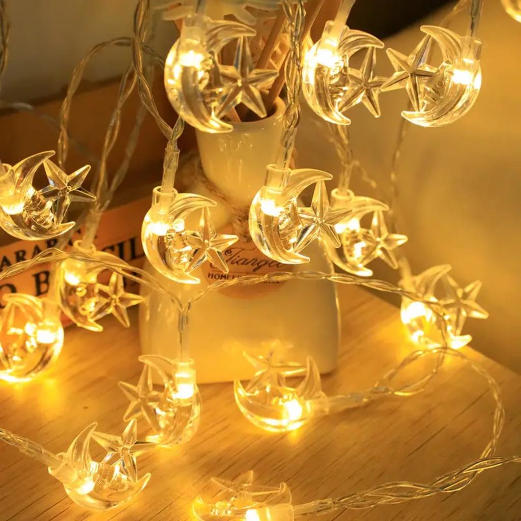 Moon Stars Ramadan String Light Battery Powered Decorative Hanging Lamp For Bedroom Home Garden Living Room Ramadan Decor