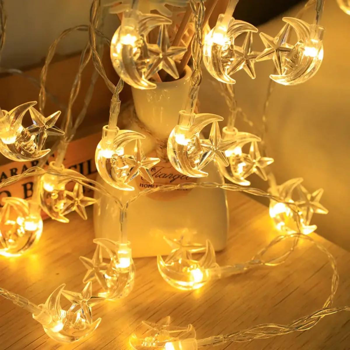 

Moon Stars Ramadan String Light Battery Powered Decorative Hanging Lamp For Bedroom Home Garden Living Room Ramadan Decor 1.5M10LED теплим білим кольором