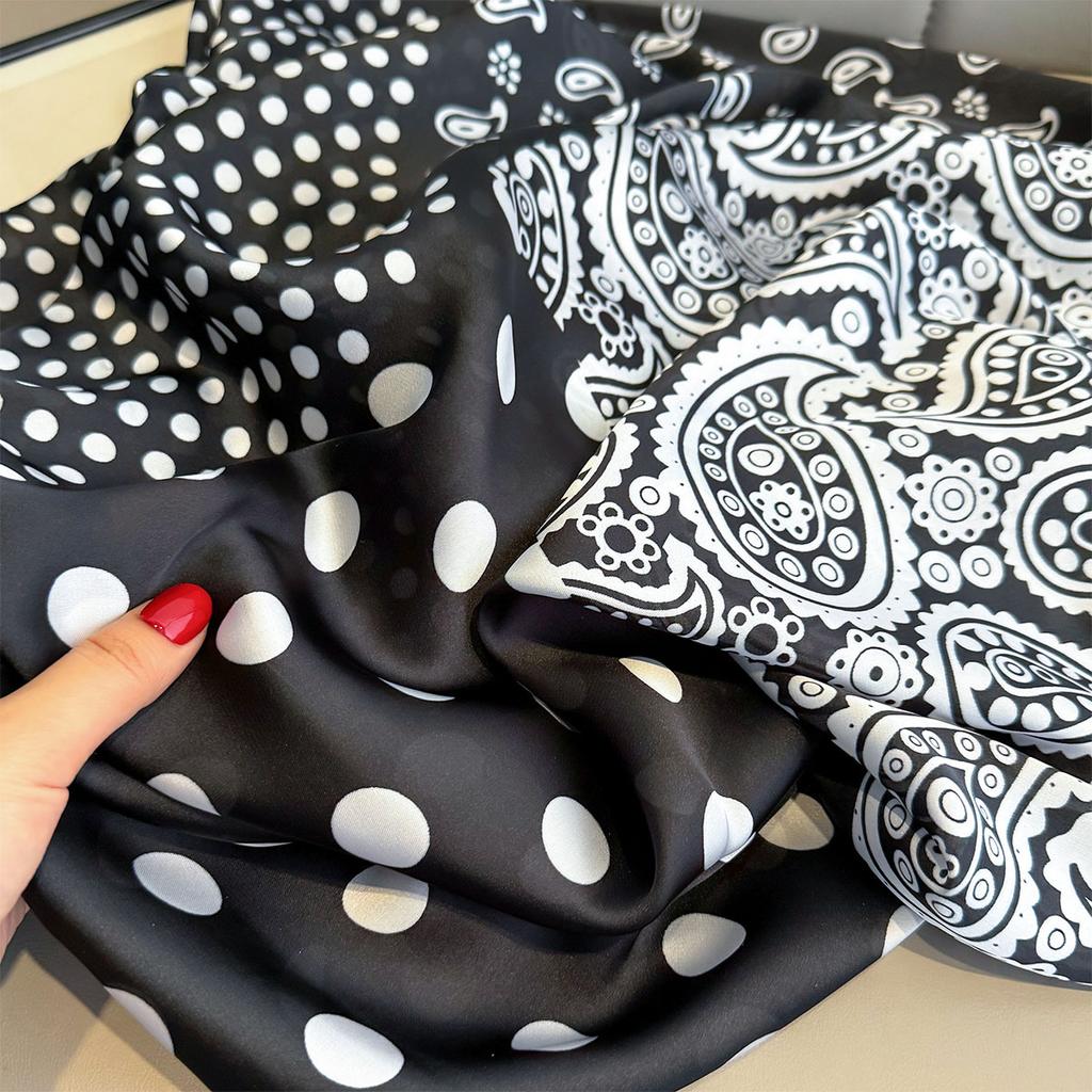 New cashew flower polka dot splicing fashionable imitation silk scarf with sunscreen Korean version scarf beach towel tide