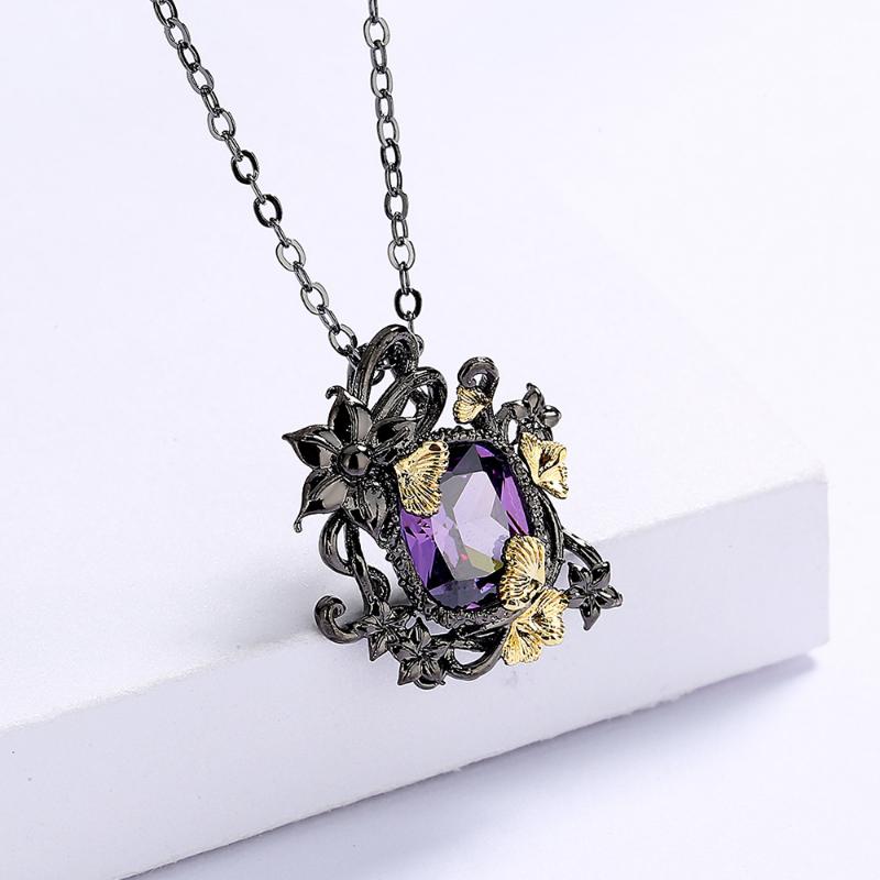 Sace Gems Luksusowy naszyjnik z ametystem w stylu vintage dla kobiet Hollow Design Wykwintny kwiatowy kolczyk w kształcie winorośli Biżuteria na wieczorne przyjęcie