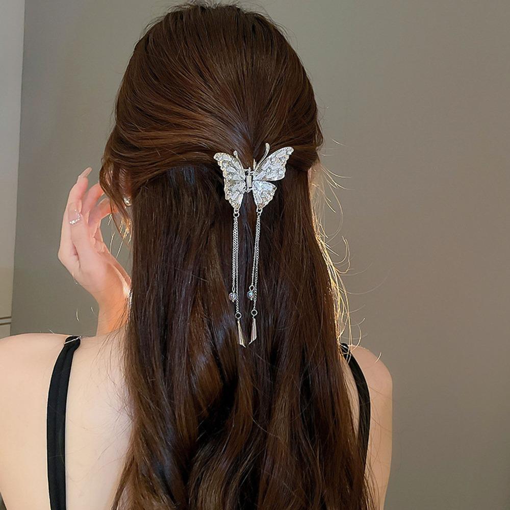 Elegant Shiny Rhinestone Tassel Hair Claw Clip Butterfly Hair Claw Clip Women Hair Accessories